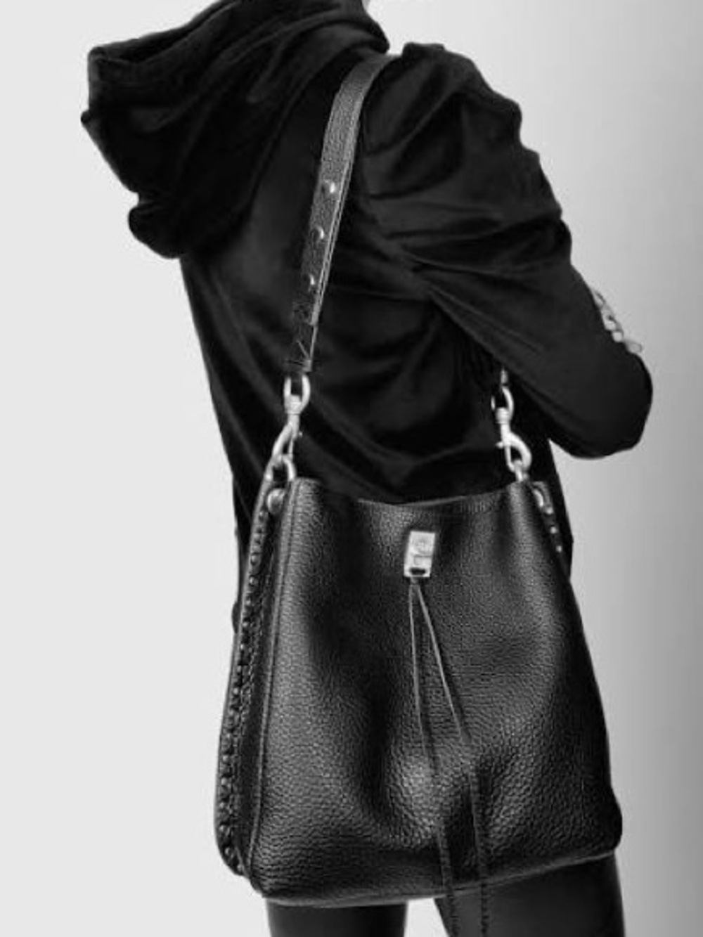 Rebecca Minkoff Gray Pebbled Leather Crossbody Bucket Bag - Picture 10 of 10